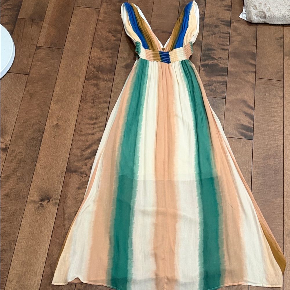 Elegant Multicolor Striped Maxi Dress